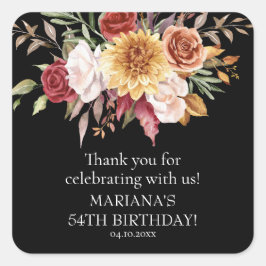 秋の葉の黒い誕生日パーティーの好意 スクエアシール