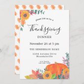 秋の葉ひまわりカボチャ感謝祭 招待状 (正面/裏面)