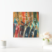 秋の葉を持つ同時代のカラフルの木 スクエア壁時計 (ホーム)