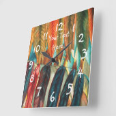 秋の葉を持つ同時代のカラフルの木 スクエア壁時計 (傾斜)