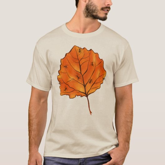 秋の葉オレンジ自然恋人 Tシャツ (正面)