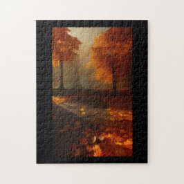 秋の葉オレンジ色の葉黄金の車線 ジグソーパズル