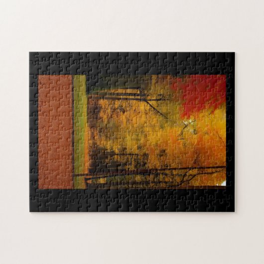 秋の葉オレンジ色の赤みを帯びた葉黄金の ジグソーパズル (横)