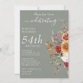 秋の葉オータムセージグリーン誕生日 招待状 (正面)