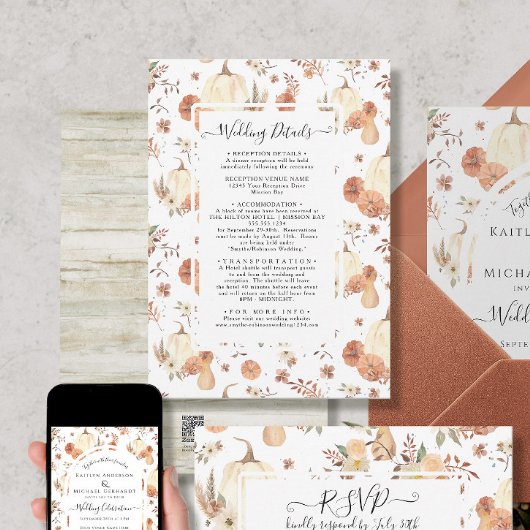 秋の葉カボチャフローラ水の色の詳細 招待状