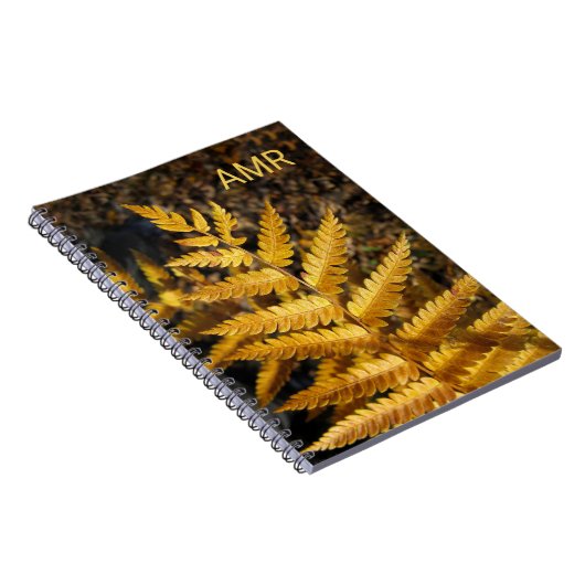 秋の葉ゴールデンシダの写真とモノグラム ノートブック (右側)