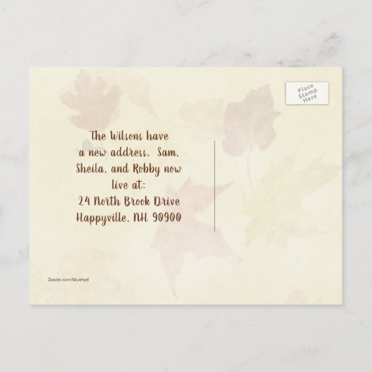 秋の葉シーズンの新しい住所はがき ポストカード (裏面)