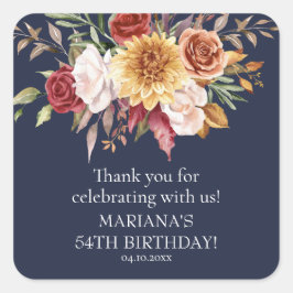 秋の葉ネイビーブルーバースデーパーティーの好意 スクエアシール