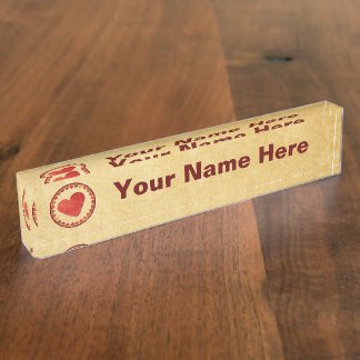 秋の葉ハートオンオールド紙 デスクネームプレート