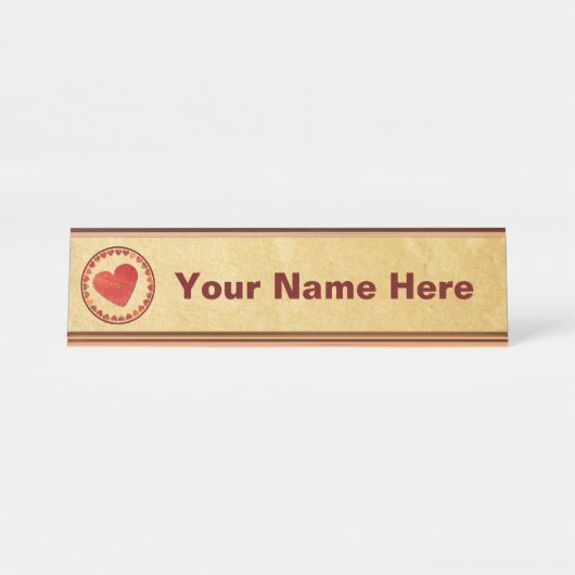 秋の葉ハートオンオールド紙 デスクネームプレート (正面)