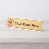 秋の葉ハートオンオールド紙 デスクネームプレート (正面)