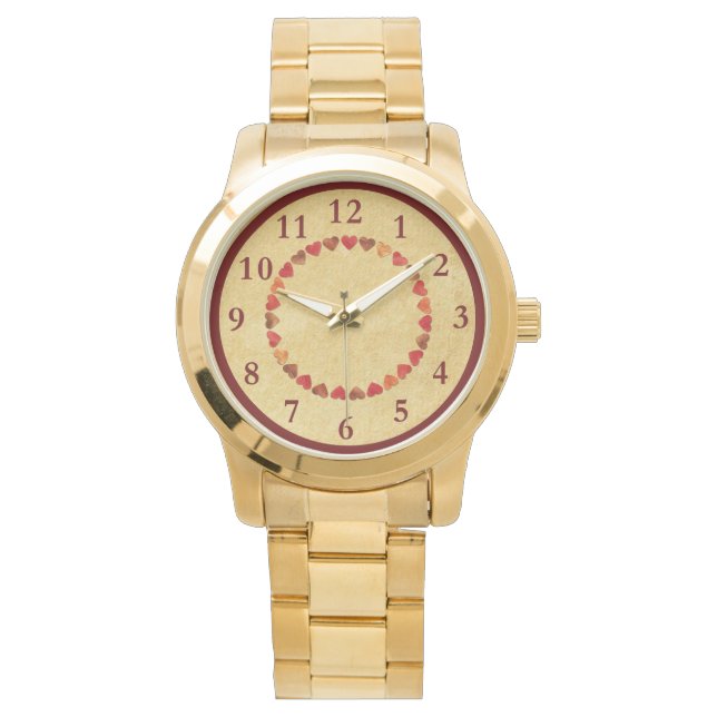 秋の葉ハートオンオールド紙 腕時計 (正面)