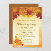 秋の葉パーティー、カボチャ感謝祭 招待状 (正面/裏面)