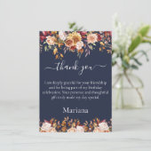 秋の葉フラワーネイビーブルーサンキューカード 招待状 (スタンド正面)