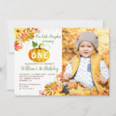 秋の葉フローラカボチャ1st誕生日の写真 招待状 (正面)