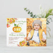 秋の葉フローラカボチャ1st誕生日の写真 招待状 (スタンド正面)