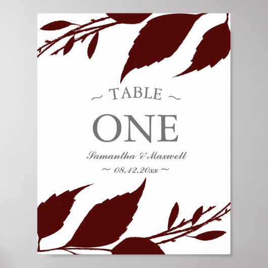 秋の葉ブルゴーニュ葉ーのテーブル番号 ポスター (正面)