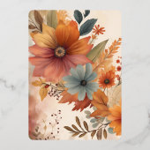 秋の葉ボホ素朴ウォーターカラーオレンジ色フローラ 箔招待状 (裏面)