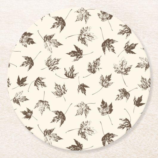 秋の葉メープルクリーム – シームレスなパターン。 ラウンドペーパーコースター (正面)