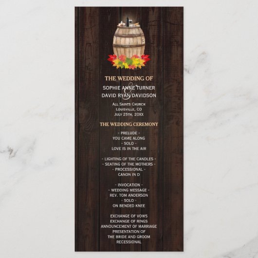 秋の葉ワインバレルヴィネヤード結婚式 プログラム (正面)