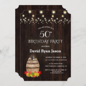 秋の葉ワインバレルヴィンヤード50誕生日 招待状 (正面/裏面)