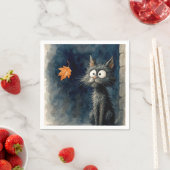 秋の葉付きスクラッフィーの黒い路地 スタンダードカクテルナプキン (インサイチュ)