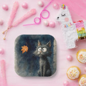 秋の葉付きスクラッフィーの黒い路地 ペーパープレート (パーティー)