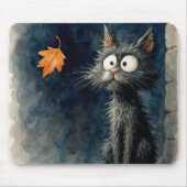 秋の葉付きスクラッフィー猫 マウスパッド (正面)