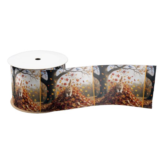 秋の葉山から飛び出すジンジャーキャット サテンリボン (リール)