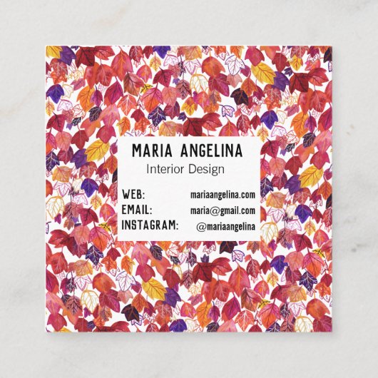 秋の葉水色デザイン スクエア名刺 (裏面)