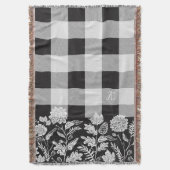 秋の葉秋の花と葉黒の格子縞 スローブランケット (正面縦)