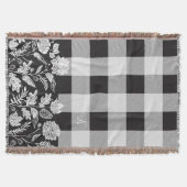 秋の葉秋の花と葉黒の格子縞 スローブランケット (正面)