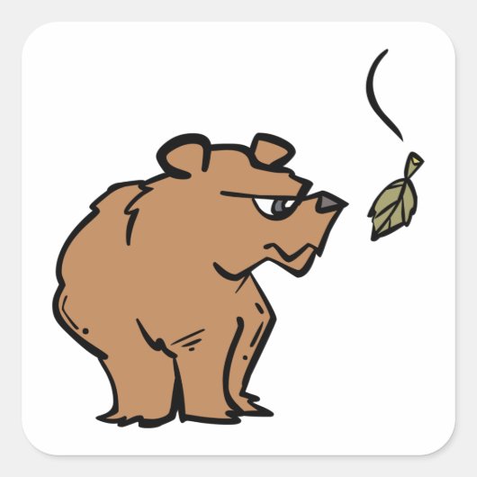 秋の葉落ちるアカグマかわいい野生動物 スクエアシール (正面)