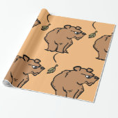 秋の葉落ちるアカグマかわいい野生動物 ラッピングペーパー (アンロールド)