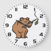 秋の葉落ちるアカグマかわいい野生動物 ラージ壁時計 (正面)
