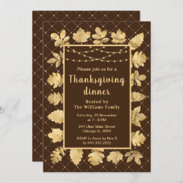 秋の葉金ゴールド感謝祭ディナーブラウン 招待状