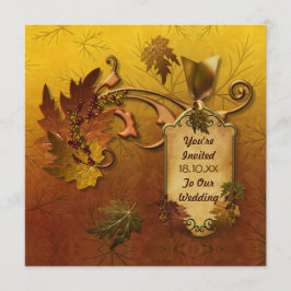 秋の葉金ゴールド結婚ズ 招待状