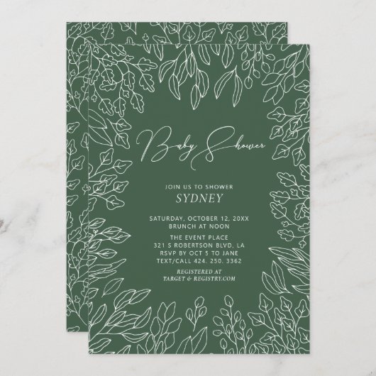秋の葉 |グリーンニュートラルベビーシャワー招待状 招待状 (正面/裏面)