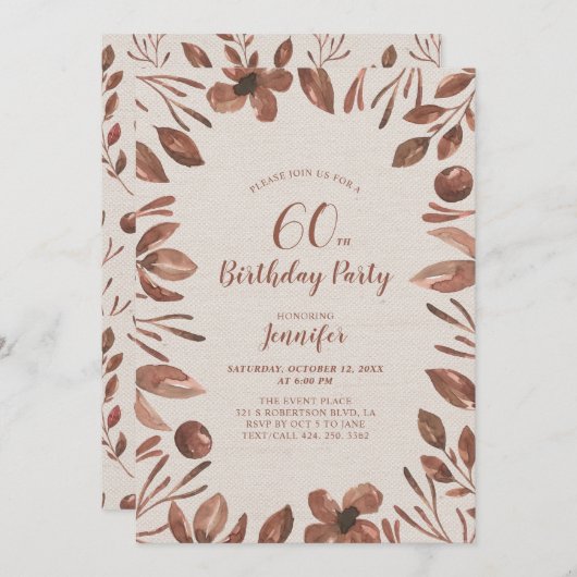 秋の葉 |水彩秋大人の誕生日パーティー 招待状 (正面/裏面)