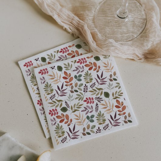 秋の葉 水彩 カラフルな葉 スタンダードカクテルナプキン