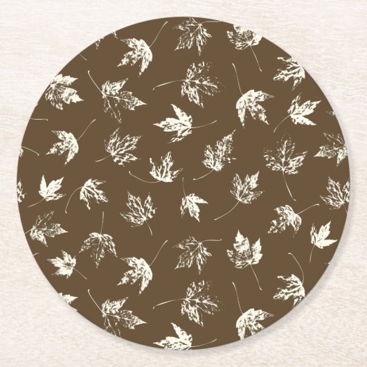 秋の葉Mapleの茶色 – シームレスなパターン。 ラウンドペーパーコースター (正面)