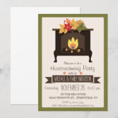 秋の薪ストーブのホームパーティー、秋の色の新居歓迎会 招待状 (正面/裏面)