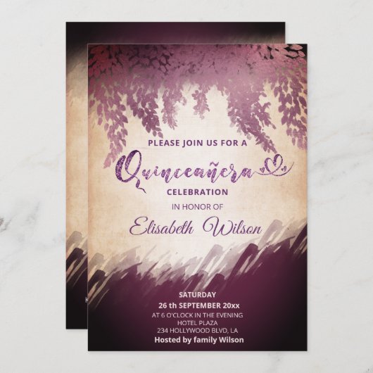 秋の藤のナスの水色 招待状 (正面/裏面)