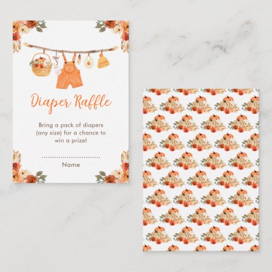 秋の衣料品ライン男の子の赤ちゃんシャワーおむつラッフル エンクロージャーカード (正面/裏面)