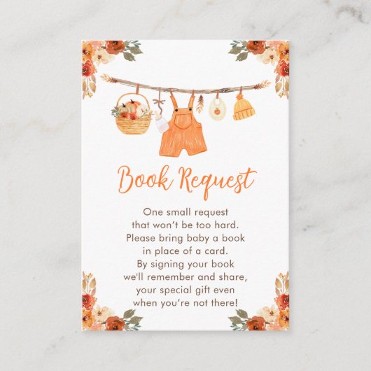 秋の衣料品行少年の赤ちゃんシャワー予約リクエスト エンクロージャーカード (正面)