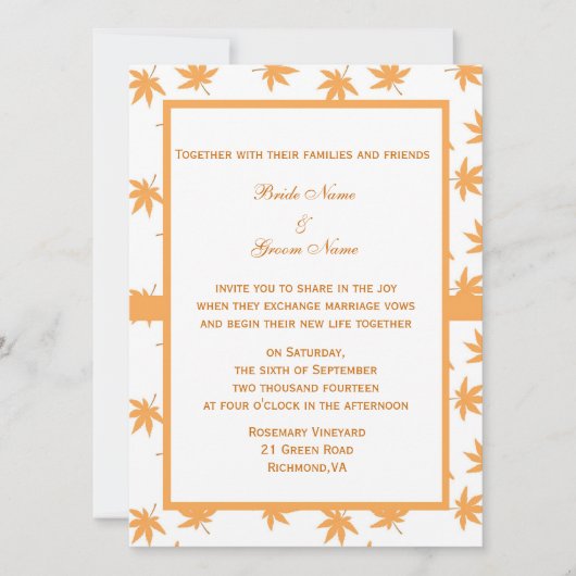 秋の装飾グラフィック葉イエロー結婚ズの 招待状 (正面)