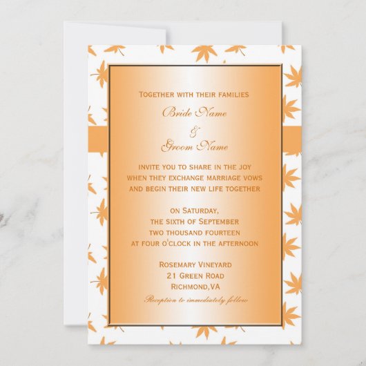 秋の装飾グラフィック葉イエロー結婚ズの 招待状 (正面)