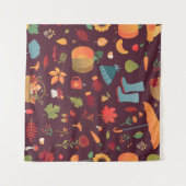 秋の要素、暗い背景、ヴィンテージ タペストリー (正面(横))