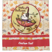 秋の訪ねでかわいい猫は傘に乗って シャワーカーテン (正面)