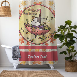 秋の訪ねでかわいい猫は傘に乗って シャワーカーテン